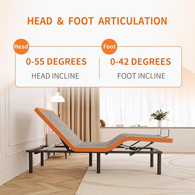 ESHINE Twin XL Adjustable Bed Frame with Mattress + 8 Inch Gel Memory Foam Mattress(Medium-Firm), Bluetooth APP Control, Wireless Remote, Zero Gravity, Anti Snore, Head and Foot Incline, Twin XL