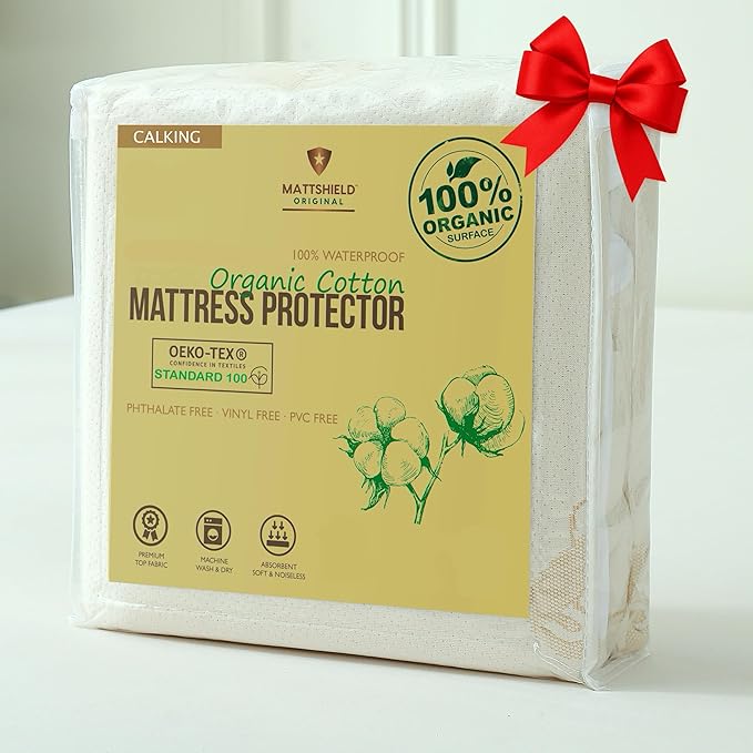 Waterproof Organic Mattress Protector Cal King – Soft Organic Cotton Top – Noiseless & Breathable 250 GSM Pad Cover – Deep Pocket Fitted Design