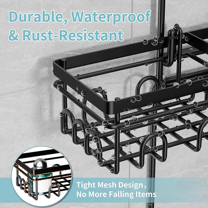 KEGII Shower Caddy Hanging for Handheld Showerheads, Rustproof Hanging Shower Organizer with Soap Holder, Toothbrush Holder and Hooks, Anti-Swing Bathroom Shower Rack for Renters, Apartments