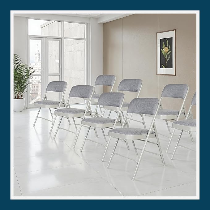 OEF Furnishings OEF2300 Series Heavy-Duty Premium Fabric Padded Upholstery Double-Hinged Triple-Braced Folding Chairs (4-Pack, Slate Gray)