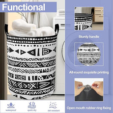 Black White Flowers Laundry Basket-Large Foldable Hamper Holder Portable Tall Collapsible Laundry Hamper Storage Basket Bin with Handles, Canvas & Waterproof lining for Household Items