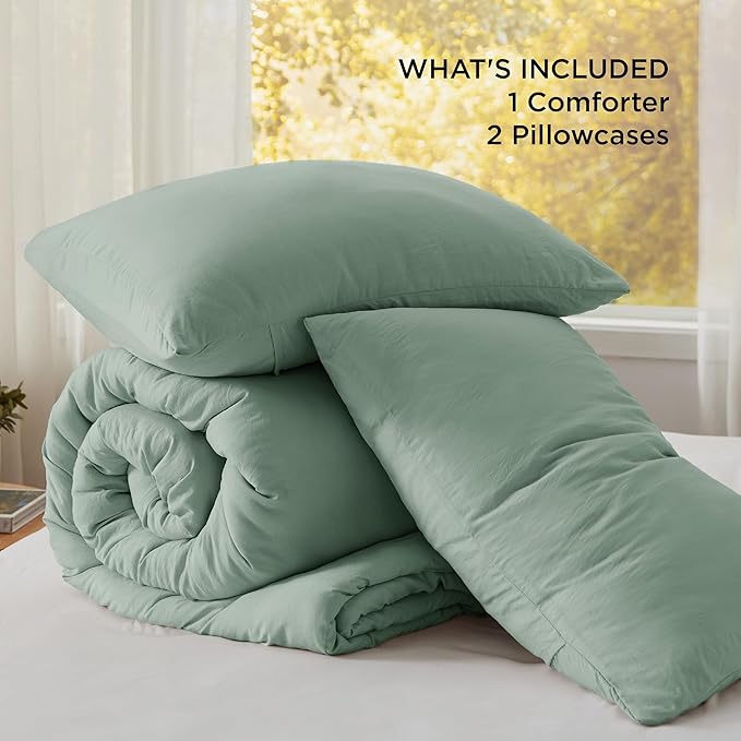 Bedsure King Size Comforter Set, Sage Green Soft Prewashed Bedding for All Seasons, 3 Pieces GentleSoft™ Warm Down Alternative Bed Set, 1 Lightweight Comforter (104"x90") and 2 Pillowcases (20"x36")