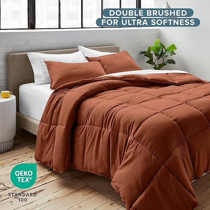 Bare Home Comforter Set - Full Size - Ultra-Soft - Goose Down Alternative - Premium 1800 Series - All Season Warmth (Full, Terracotta)