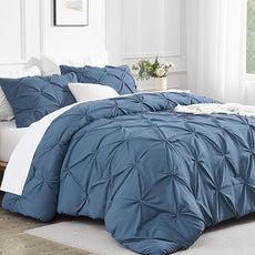 Andency Ocean Blue Queen Comforter Set, 3 Piece All Season Decorative Pintuck Bedding Comforter & Sets, Ocean Blue Soft Microfiber Lightweight Washable Bed Set for Queen Size Bed