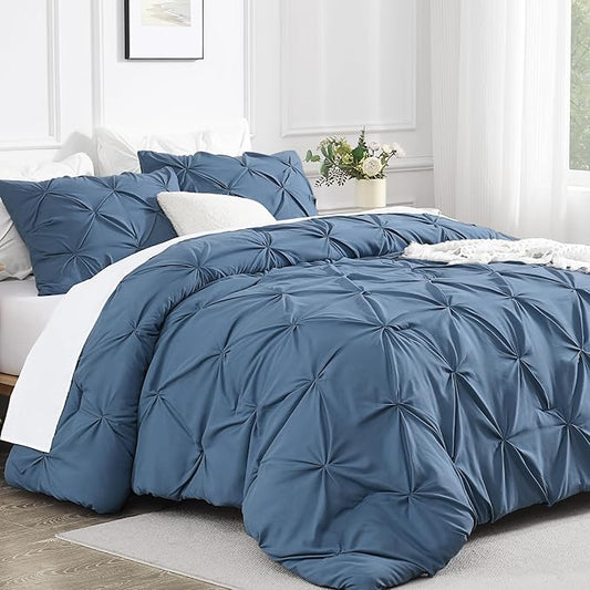 Andency California King Comforter Set Ocean Blue (104x96Inch), Pinch Pleat Cal King Comforter Set 3 Pieces, Oversized King Pintuck Bed Comforter, Microfiber Down Alternative Comforter Bedding Set