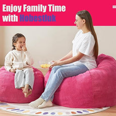 Hobestluk 3.5FT Bean Bag Chair Adult Bean Bag Chair Large Bean Bag Chair with Filler Included Teardrop Bean Bag with Removable Cover for Bedroom Living Room - (Large, Pink)