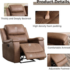 CANMOV Leather Recliner Chair Set of 2, Classic and Traditional Manual Recliner Chair with Overstuffed Arms and Back, Manual Single Sofa with Concealed Cup Holders,Nut Brown
