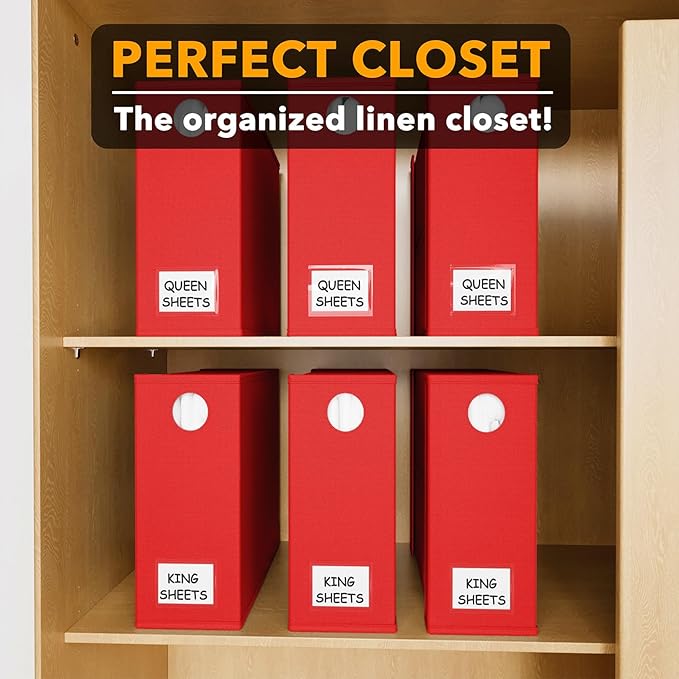 SpaceAid 6 Pack Bed Sheet Organizers and Storage, Foldable Sheet Organizer with Window for Linen Closet, Set Folder Keeper for Queen & King Size Bedding Storage (Red)