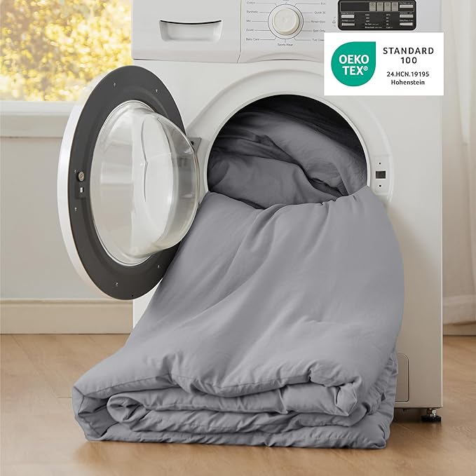 Bedsure Super King Size Comforter Set, Grey Soft Prewashed Bedding for All Seasons, 3 Pieces GentleSoft™ Bed Set, 1 Lightweight Comforter (120"x120") and 2 Pillowcases (20"x36")