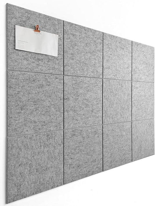 Large Cork Board Alternative | Felt Bulletin Board for Office, Home & Classroom | Cork Boards for Walls Pin Board Wall Organizer | Felt Wall Tiles (12-Pack) | Gray Marble