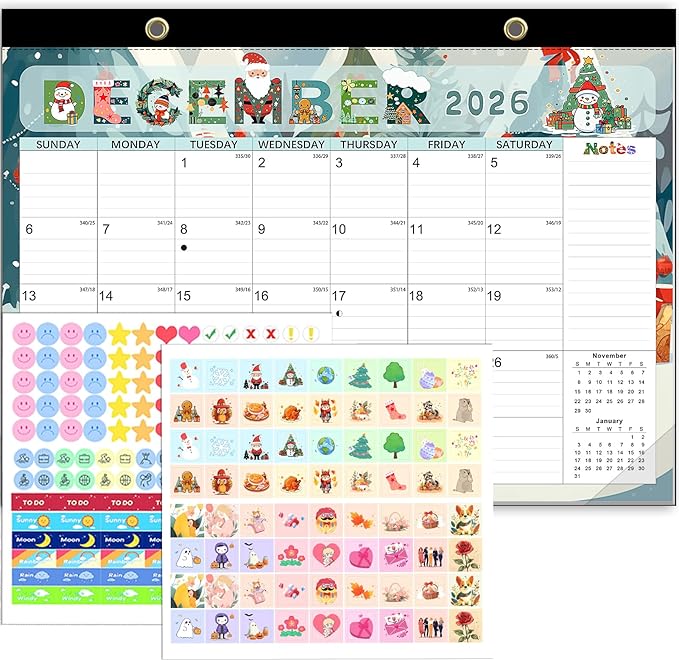Desk Calendar 2026, Anti Ink Bleed, Plastic Cover, Ample Space, Until June 2027 with Stickers, 17" x 12" Large Seasonal Wall Calendar 2026 for Home, Office, Student & Teacher Supplies- Colorful
