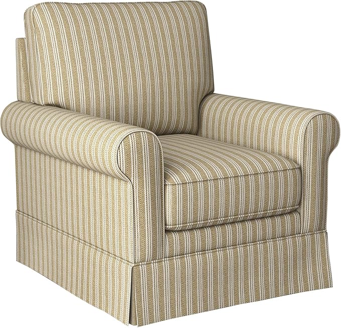 INZOY Swivel Accent Chair Linen Mid Century Modern Chair, Comfy Swivel Barrel Reading Chair, Upholstered Square Chair for Living Room Bedroom Small Spaces, Fully Assembled, Brown Stripe