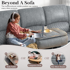 3-Seater Recliner Sofa, Manual Reclining Couch with Multi-Functional Middle Seat, Reclining Sofa for Living Room with Hidden Storage Space, Cup Holders, and Removable Console