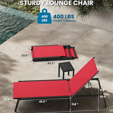 Foldable Pool Lounge Chairs, Aluminum Chaise Lounge Outdoor with 5 Positions Recliner - Free Assembly - Patio Lounge Chair for Poolside, Beach (Red)