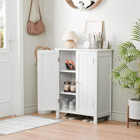 SUPER DEAL Modern Bathroom Floor Storage Cabinet with Adjustable Shelf and Double Door Rust Proof, Living Room Modern Home Furniture Storage Organizer Cabinet