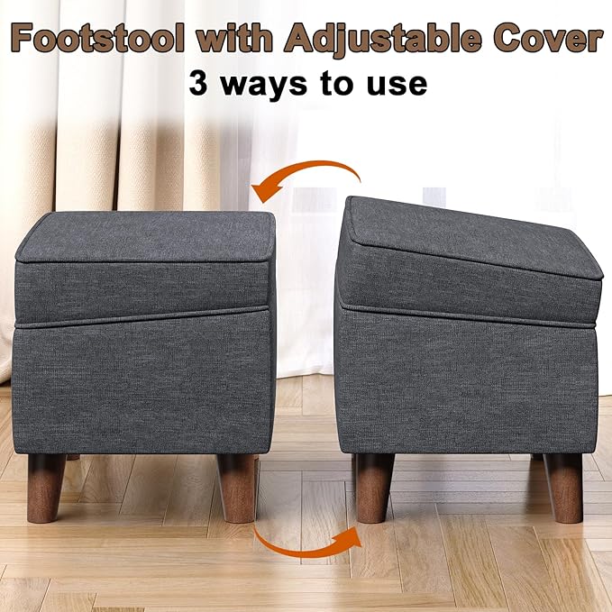 Storage Ottoman with Adjustable Cover, Soft Step Stool, Footrest and Seat, Ottoman Foot Rest for Living Room, Bedroom, Dorm, Light Gray