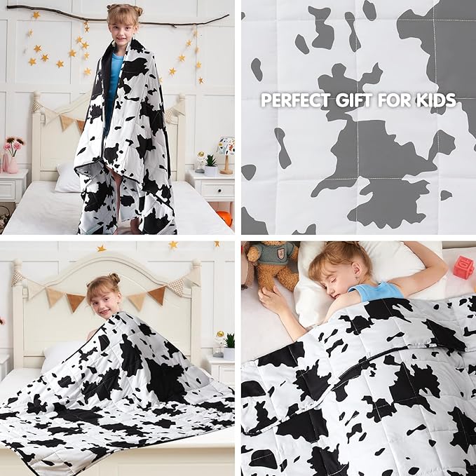 yescool Cow Print Weighted Blanket 3 Pounds Cooling Cow Blanket, Heavy Blanket for Sleeping, Throw Blanket Gift Weighted Comforter for 20-40lbs, 36"x48"