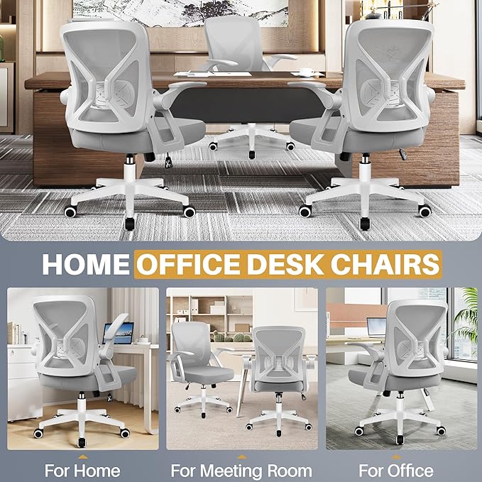 FelixKing Office Chair - Ergonomic Desk Chair Breathable Mesh Task Chair with Wheels and Lumbar Support Home Desk Office Chair with Flip up Armrest Rolling Swivel Computer Chair for Home Office Gray