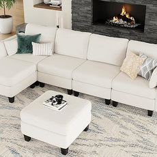 Modular Sectional Sofa, Convertible U Shaped Sofa Couch with High Density Memory Foam, Modern U Shaped Sectional Sofa, 6 Seat Comfy Modular Sofa Couch for Living Room, Beige