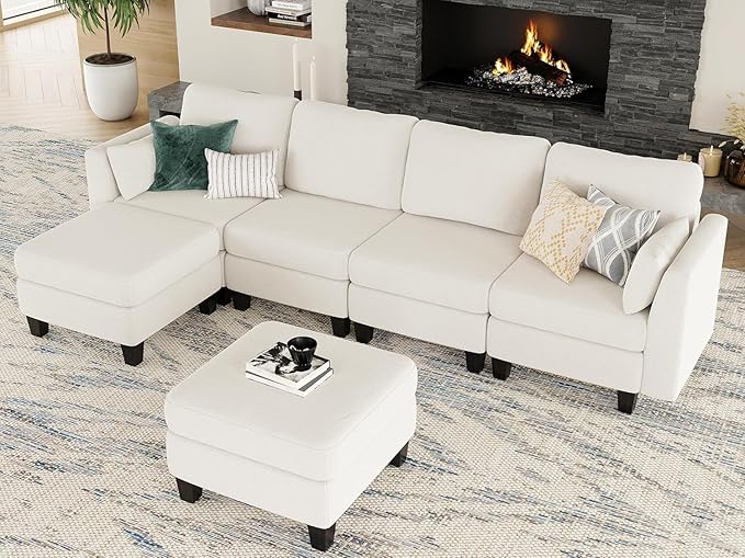 Modular Sectional Sofa, Convertible U Shaped Sofa Couch with High Density Memory Foam, Modern U Shaped Sectional Sofa, 6 Seat Comfy Modular Sofa Couch for Living Room, Beige