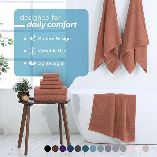 Martex 6-Piece Towel Set – Ultimate Performance – 100% Cotton – 2 Bath Towels – 2 Hand Towels – 2 Wash Cloths – Versatile – Low-Linting – Supersoft & Absorbent Bathroom Set – Easy Care – Terracotta