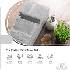 100% Cotton Bath Towel Set of 18-4 Bath Towels, 6 Hand Towels, 8 Wash Cloths, Sustainable, Soft, Highly Absorbent, Combed Cotton 18 Piece Set for Hotels, Spa, Bathroom, Dorm, Silver