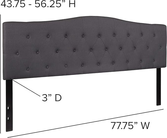 EMMA + OLIVER Tufted Upholstered King Size Headboard in Dark Gray Fabric