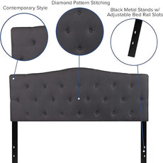 EMMA + OLIVER Arched Button Tufted Queen Size Headboard in Dark Gray Fabric