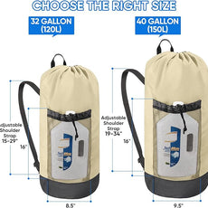 BALEINE 150L Laundry Bag Backpack, 900D Oxford Fabric Large Travel Laundry Bags with Shoulder Straps and 2 Mesh Pockets for College Dorm, Apartment, Laundromat (Beige, 150L)
