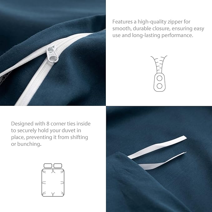 HeimenAogo Egyptian Cotton Duvet Cover Set Full, Ultra Soft and Breathable Comforter Cover with Zipper Closure, High Thread Count Long Staple Cotton Blanket Cover 3pcs Ensign Blue (80"×90")