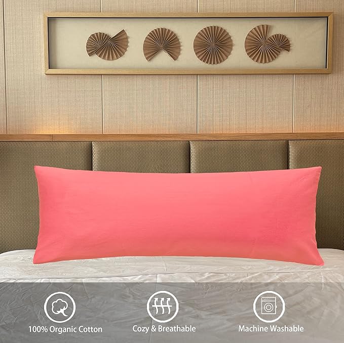 iMaylex Soft 100% Egyptian Cotton Zipper Pillow Case, Cozy and Lightweight Pillowcase, Easy Care, Coral Pink, Body, 20'' x 48''