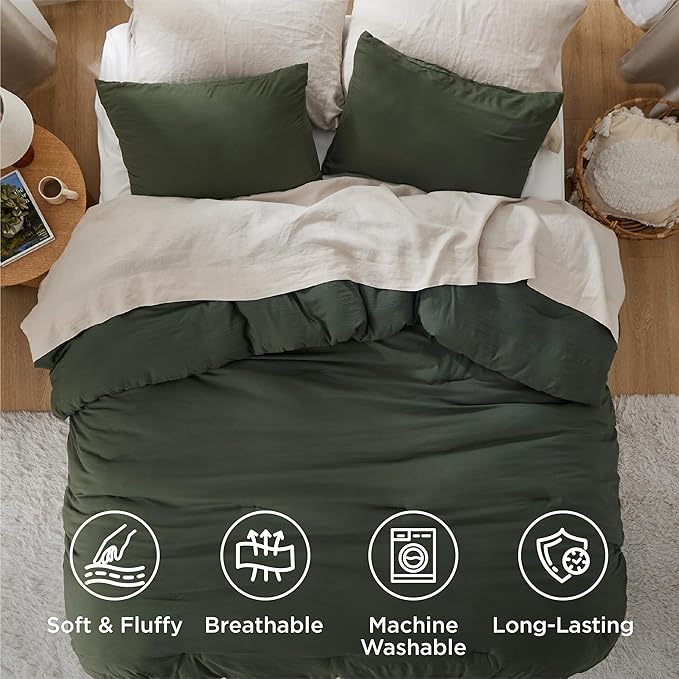 Bedsure King Size Comforter Set, Dark Green Soft Prewashed Bedding for All Seasons, 3 Pieces GentleSoft™ Warm Down Alternative Bed Set, 1 Lightweight Comforter (104"x90") and 2 Pillowcases (20"x36")