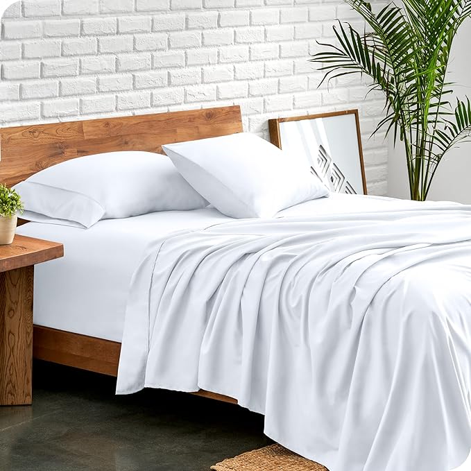 Bare Home Split Queen Sheet Set - 1800 Ultra-Soft Microfiber Bed Sheets - Double Brushed - Deep Pockets - Easy Fit - 5 Piece Set - Bedding Sheets & Pillowcases (Split Queen, White)