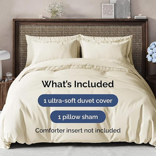 CGK Unlimited Duvet Cover Twin/Twin XL Size Set - Extra Soft Duvet Cover 68 x 90 with 1 Pillow Sham - Hotel Quality, Fade Free w/Zipper Closures & Ties - Bedding and Bed Linens Set (Off White)