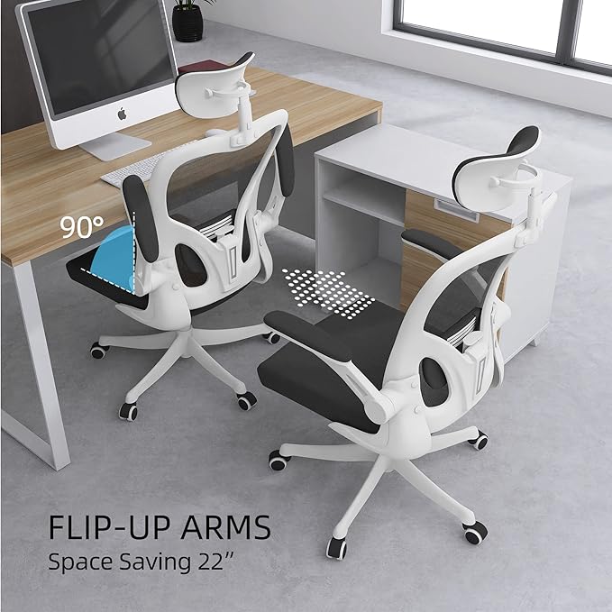 Office Chair Ergonomic Desk Chair, 350 LBS Mesh Office Chair with Lumbar Support, Comfy Desk Chair with Wheels, Big and Tall Chair for Study Work Gaming (03white-Black)