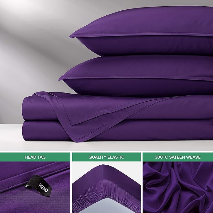 Pure Bamboo King Sheets, Genuine 100% Organic Viscose Derived from Bamboo Bed Sheet Set, Luxuriously Soft & Cooling, Double Stitching, 2 Year Quality Promise (King, Purple)