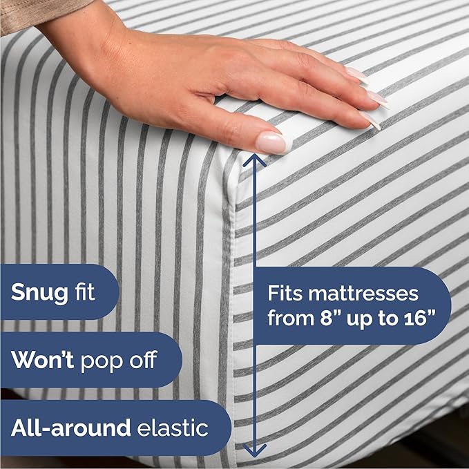 Cal King 6 Piece Sheet Set - Cooling and Breathable Bed Sheets - Hotel Luxury Bed Sheets for Women, Men, Kids & Teens - Deep Pockets - Easy Fit - Soft and Wrinkle Free - Cal King Grey Stripes Sheets
