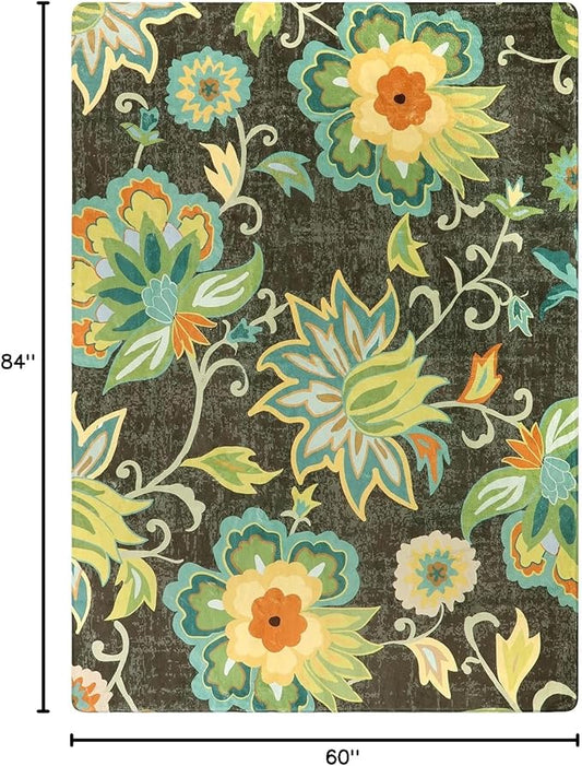 Lahome Machine Washable Floral Living Room Rugs - 5x7 Area Rugs for Bedroom Non-Slip Large Throw Kitchen Rug Soft Green Modern Dinning Room Rug Distressed Indoor Carpet for Entryway Office Room