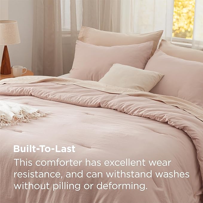 Bedsure Oversized King Comforter Set, Light Pink Prewashed Bed Comforter for All Seasons, 3 Pieces Warm Bedding Sets, 1 Lightweight Comforter (120"x98") and 2 Pillowcases (20"x36")