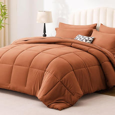 Love's cabin Full Comforter Set Burnt Orange, 7 Pieces Full Bed in a Bag, All Season Bedding Sets with 1 Comforter, 1 Flat Sheet, 1 Fitted Sheet, 2 Pillowcase and 2 Pillow Sham