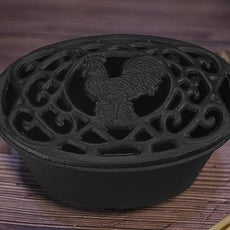 Fire Beauty Woodstove Steamer Stove Humidifier Cast Iron Lattice Top Rust Resistant 2.3 Quart Capacity (chicken)