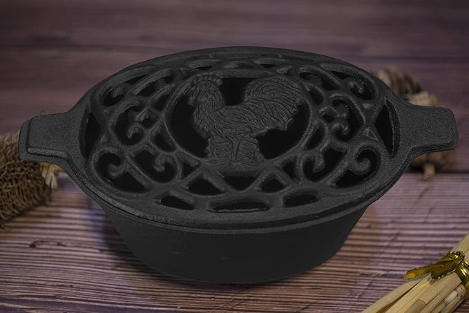 Fire Beauty Woodstove Steamer Stove Humidifier Cast Iron Lattice Top Rust Resistant 2.3 Quart Capacity (chicken)