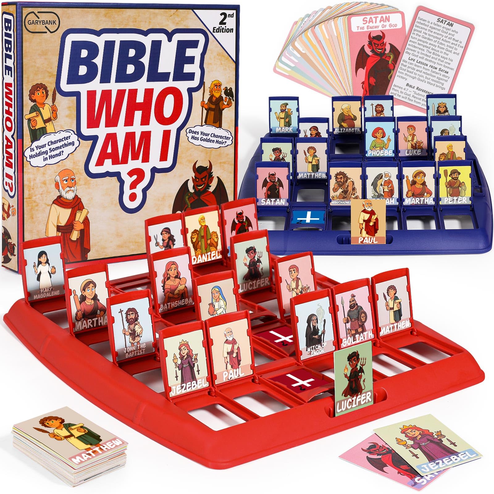Garybank Guess Bible Who Am I Games for Kids, 24 Holy Bible Characters with Life Story & Verse Cards, Bible Trivia Study Supplies for Sunday School, Youth Group & Teens, Christian Catholic Gifts