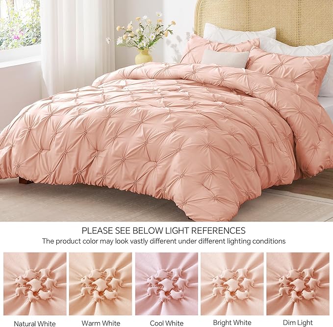 BEDELITE Dusty Pink Twin Comforter Set - 2 Peices Boho Pintuck Bedding Comforter Sets, Lightweight Soft & Warm Twin Bedding Sets with 1 Pillowcase for All Season