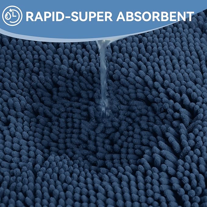 Bcoimo 24"×17" Absorbent Bath Mat, Non-Slip with Backing Chenille Bath Rug and Machine Washable Bathroom Mat Quick-Dry Design. Ideal for Bathroom and Tub Areas