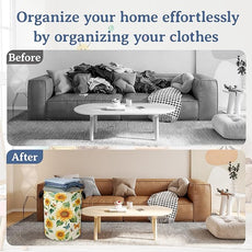 Vintage Sunflowers Laundry Hamper With Handle,Foldable Oxford Cloth Butterfly Flower FLaundry Basket,20.8