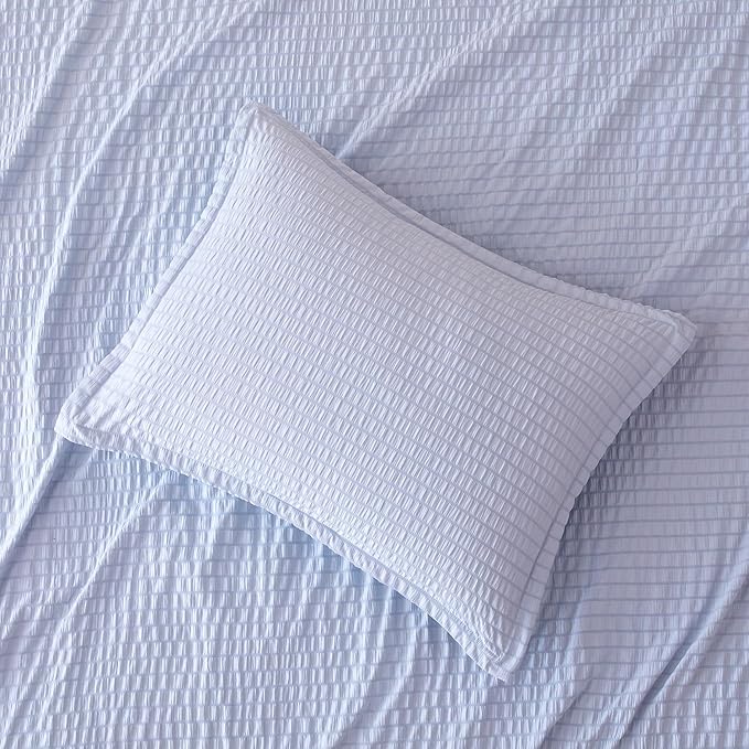 Amazon Basics Jacquard Geometric Microfiber 2-Piece Duvet Cover Set, Includes 1 Duvet Cover and 1 Pillow Sham, Twin, Blue Striped