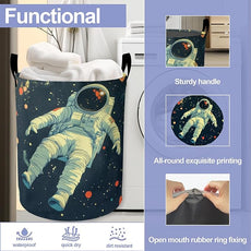 Astronauts in Space Laundry Basket-Large Foldable Hamper Holder Portable Tall Collapsible Laundry Hamper Storage Basket Bin with Handles, Canvas & Waterproof lining for Household Items