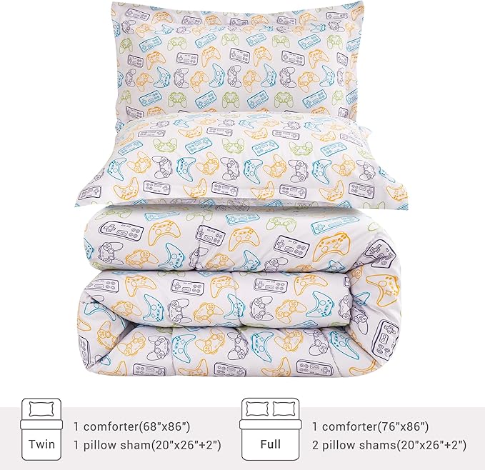 Viviland Kids Twin Bedding Sets for Boys, Soft Microfiber Twin Comforter Set, Grey Game