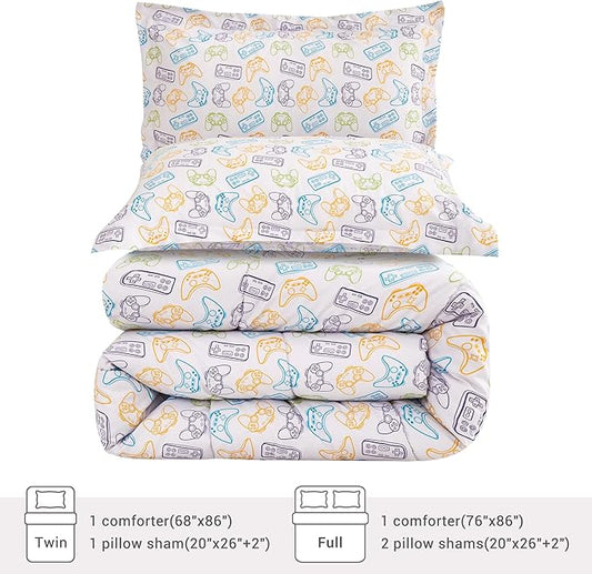 Viviland Kids Twin Bedding Sets for Boys, Soft Microfiber Twin Comforter Set, Grey Game